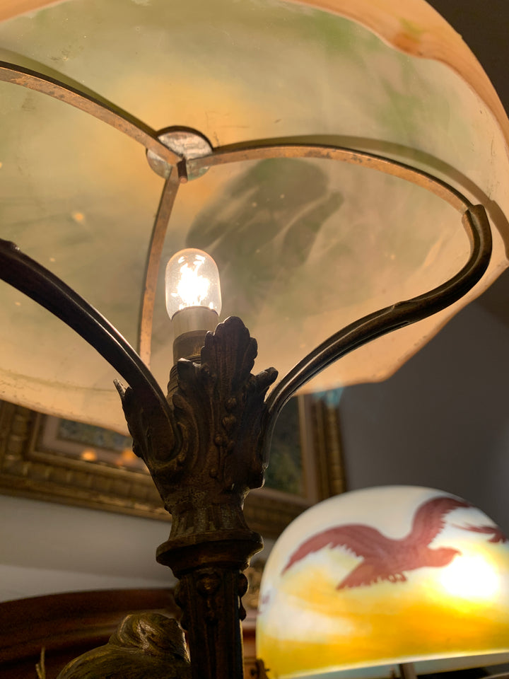 エミールガレ　少女が傘をさしたブロンズランプ（スターガレの時代）