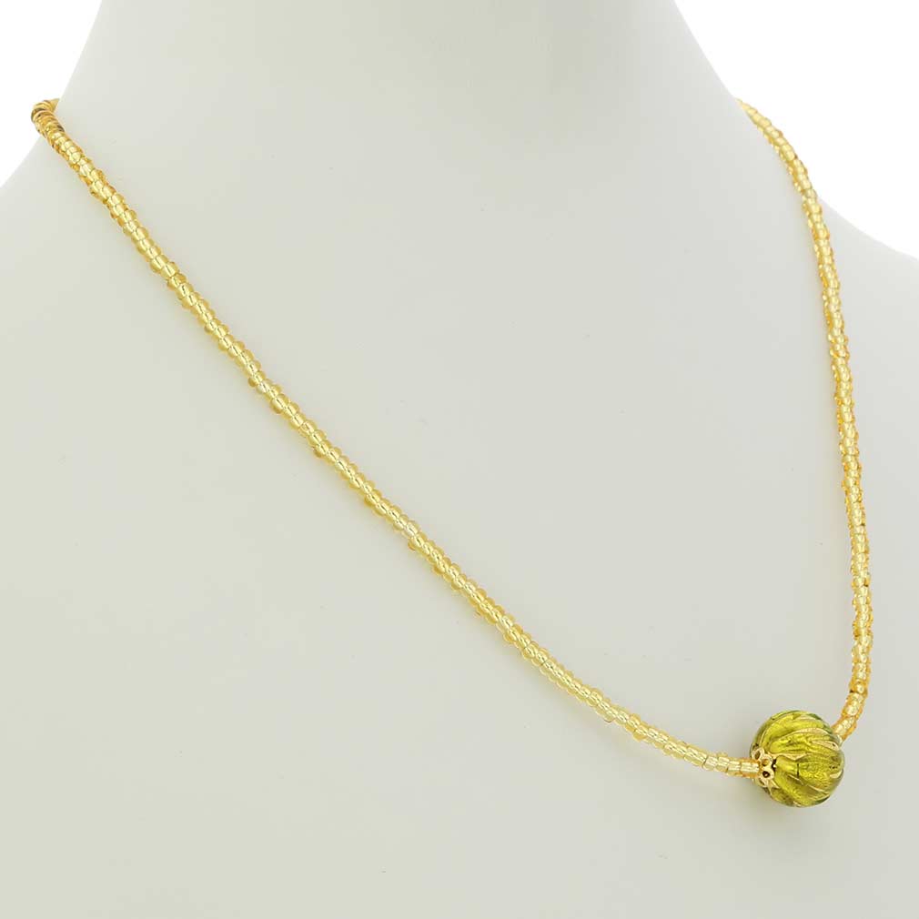 ベネチアングラス　ネックレス　ムラーノ　ロイヤル　ハーブグリーン　ボールネックレス