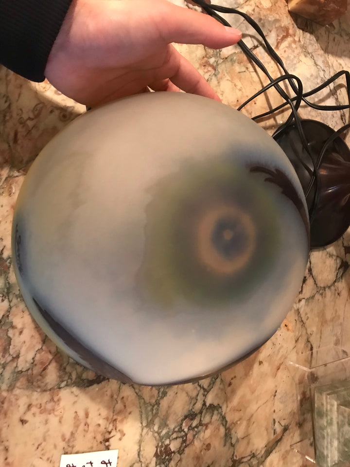 エミールガレ　山岳風景と鷲尾のアールヌーボー時代のアンティークテーブルランプ