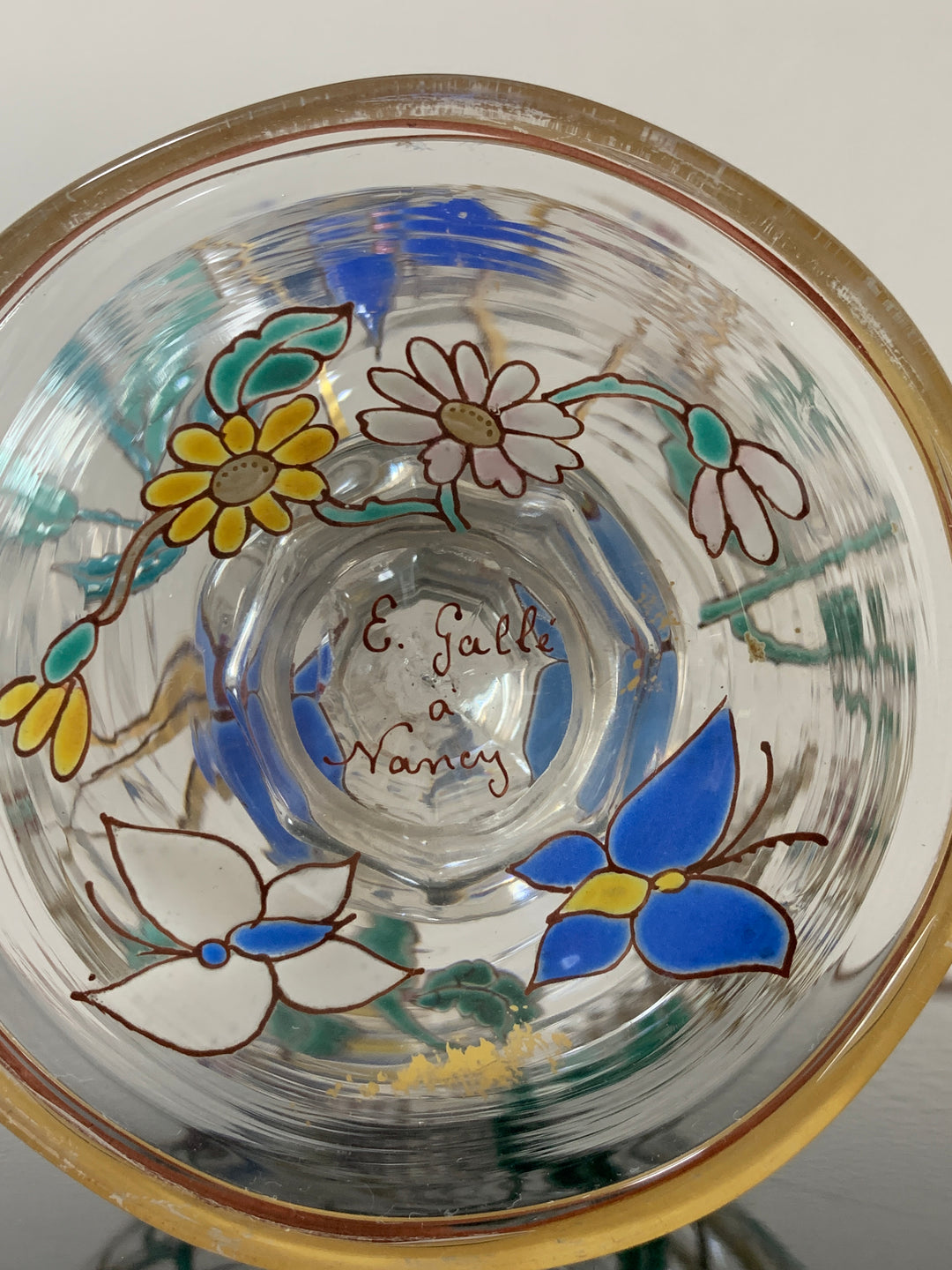 エミールガレ　初期作品　蝶々と花紋花瓶のサイン