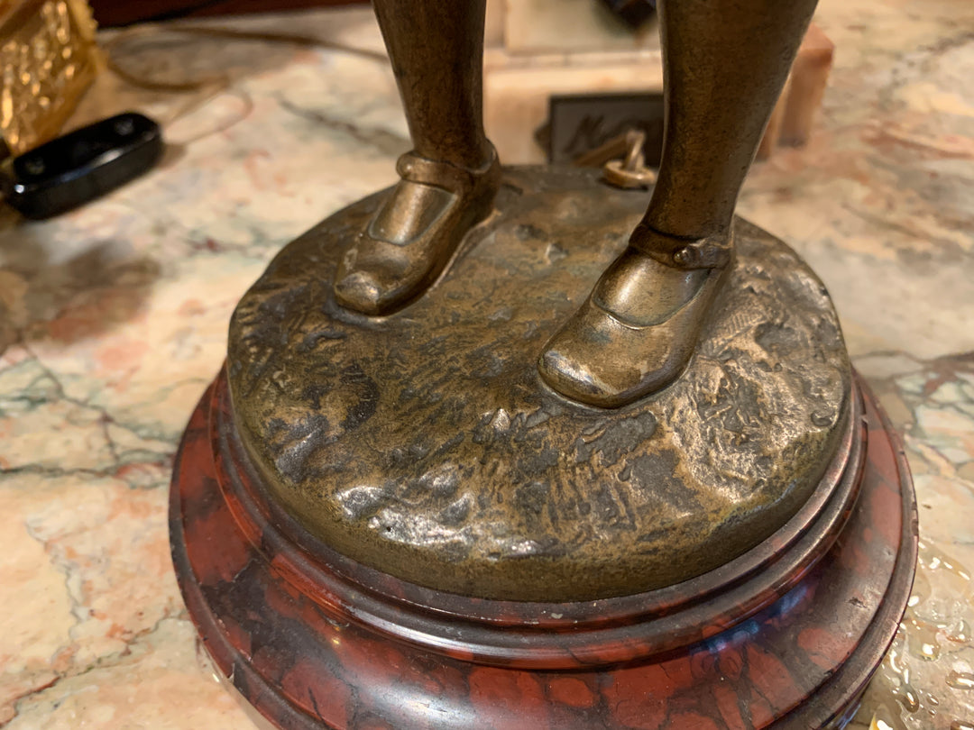 エミールガレ　少女が傘をさしたブロンズランプ（スターガレの時代）