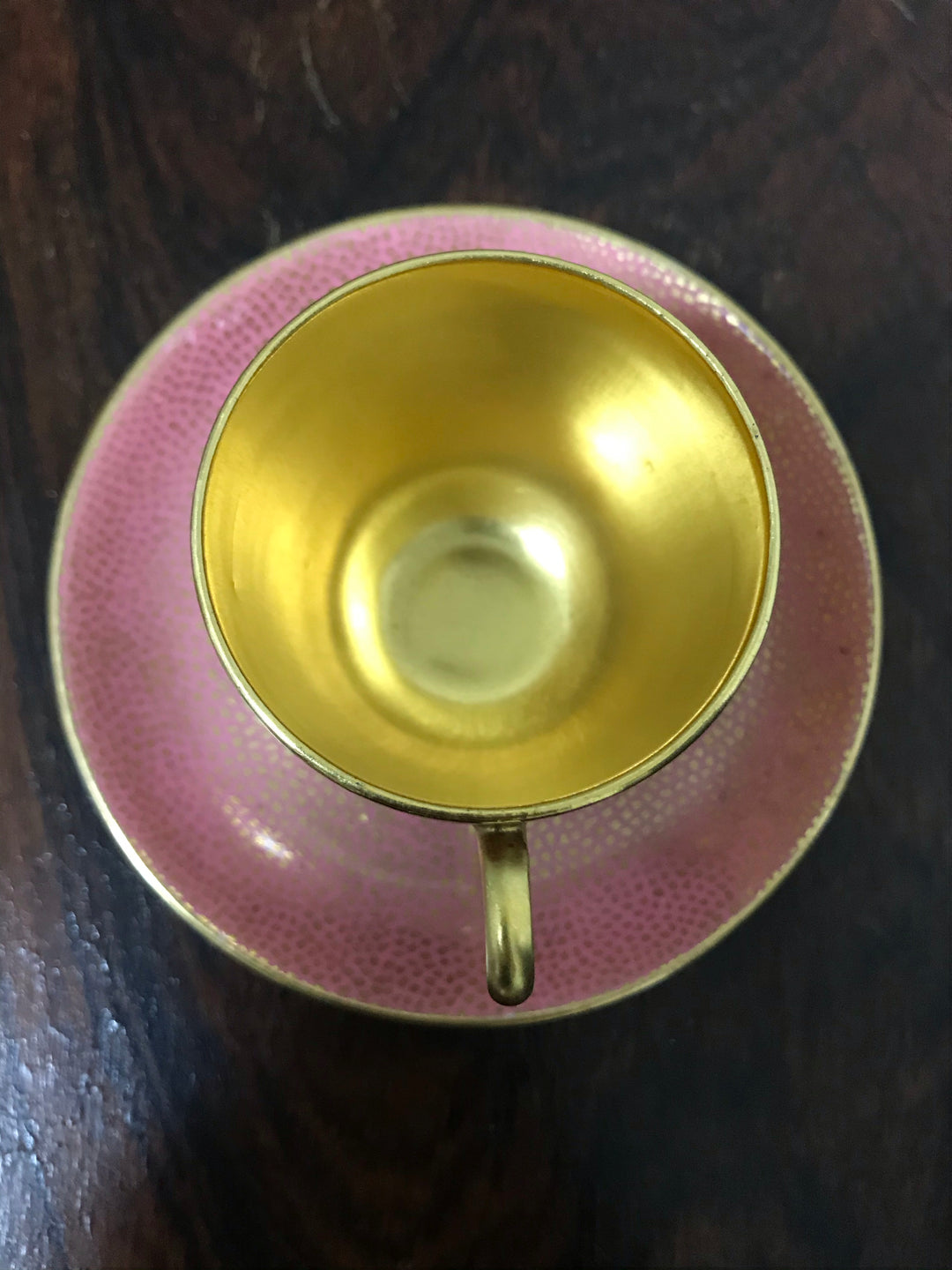 コールポート　ピンクモザイクとゴールドのデミタス　カップ＆ソーサー　1750年製