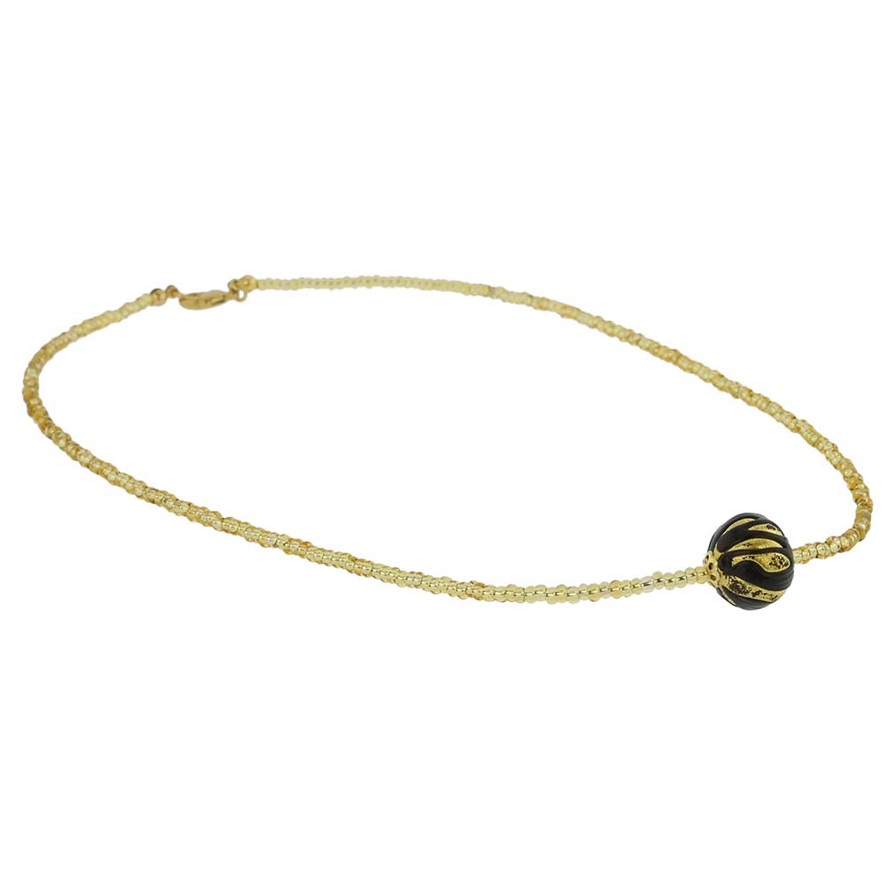 ベネチアングラス　ネックレス　ムラーノ　ロイヤル  ブラック　ボールネックレス