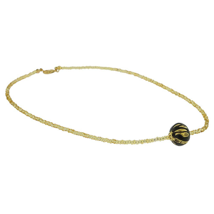 ベネチアングラス　ネックレス　ムラーノ　ロイヤル  ブラック　ボールネックレス