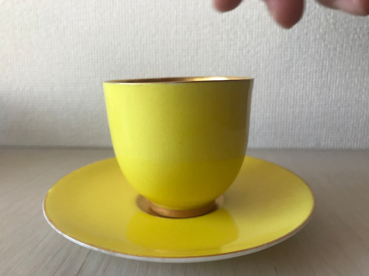アンティーク　ロイヤルウースター　ビビッドカラー　黄色　金メッキ　デミタスカップとソーサー