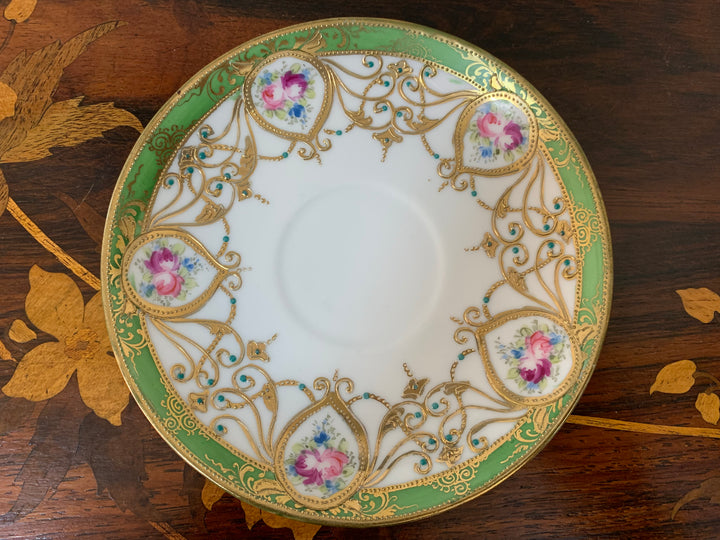 オールドノリタケ初期のマルキ印作品　ピンクローズのブルームのカップ＆ソーサー