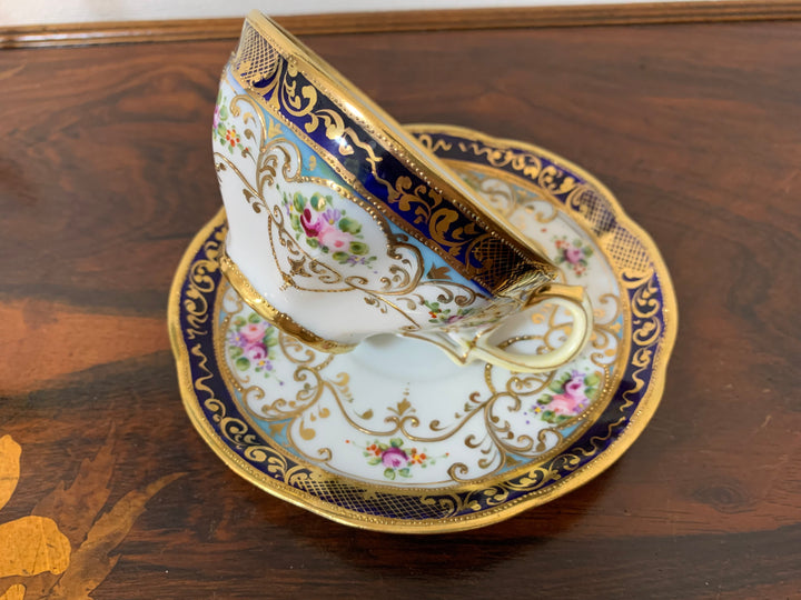 オールドノリタケ　ピンクローズとコバルト金彩お一人様ティーセット