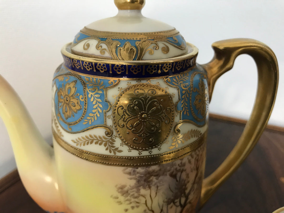 オールドノリタケ　湖水風景文様のティーセット