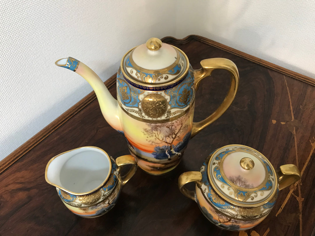 オールドノリタケ　湖水風景文様のティーセット