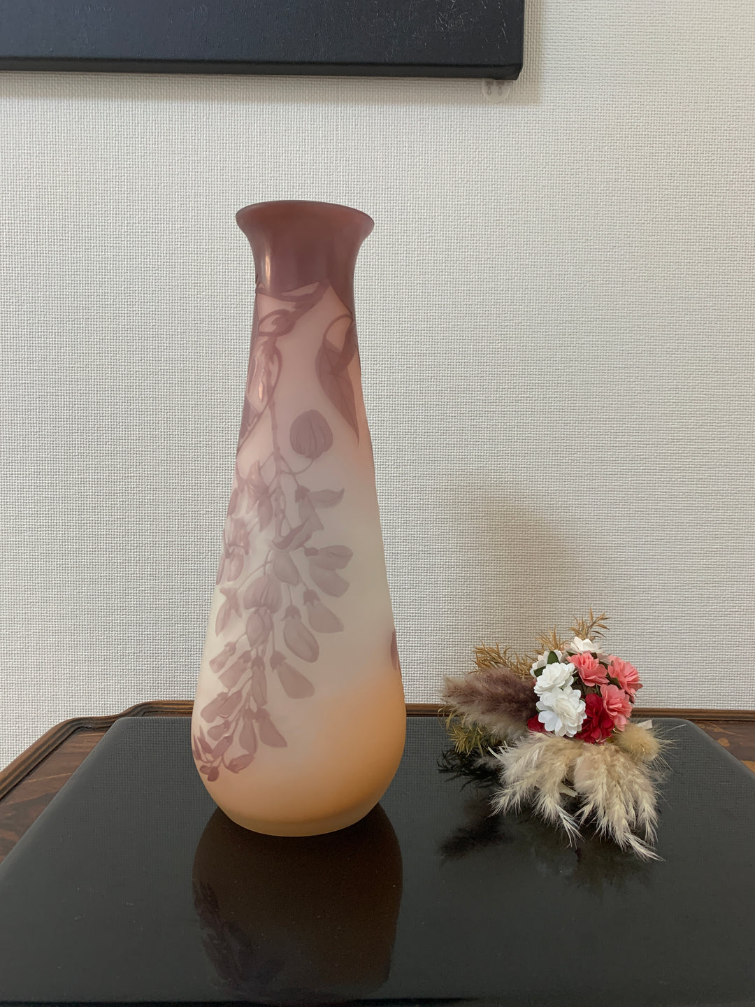 エミールガレ　藤の花のピンクの花瓶（スターガレ時代）
