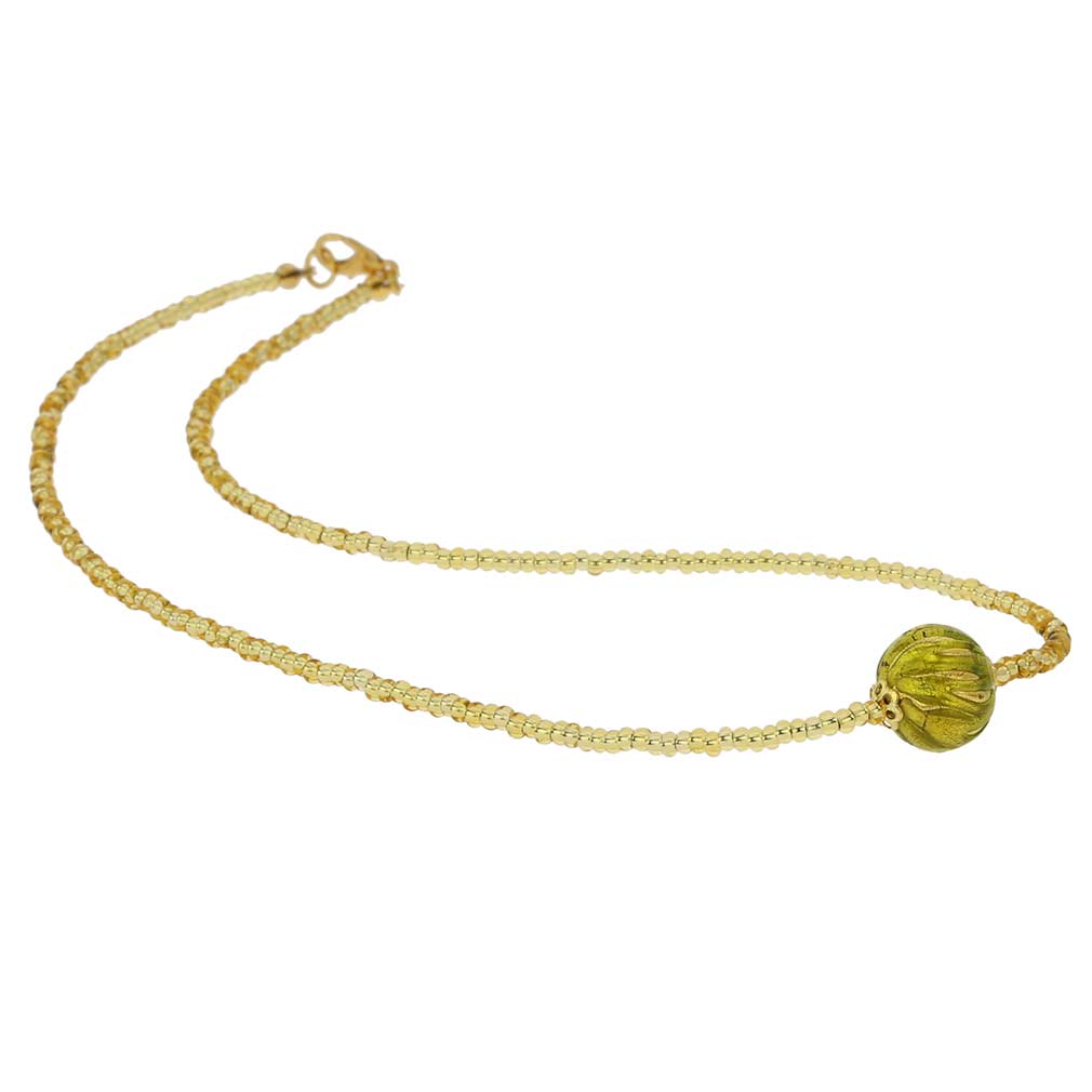 ベネチアングラス　ネックレス　ムラーノ　ロイヤル　ハーブグリーン　ボールネックレス