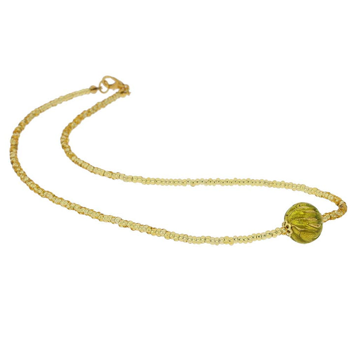 ベネチアングラス　ネックレス　ムラーノ　ロイヤル　ハーブグリーン　ボールネックレス