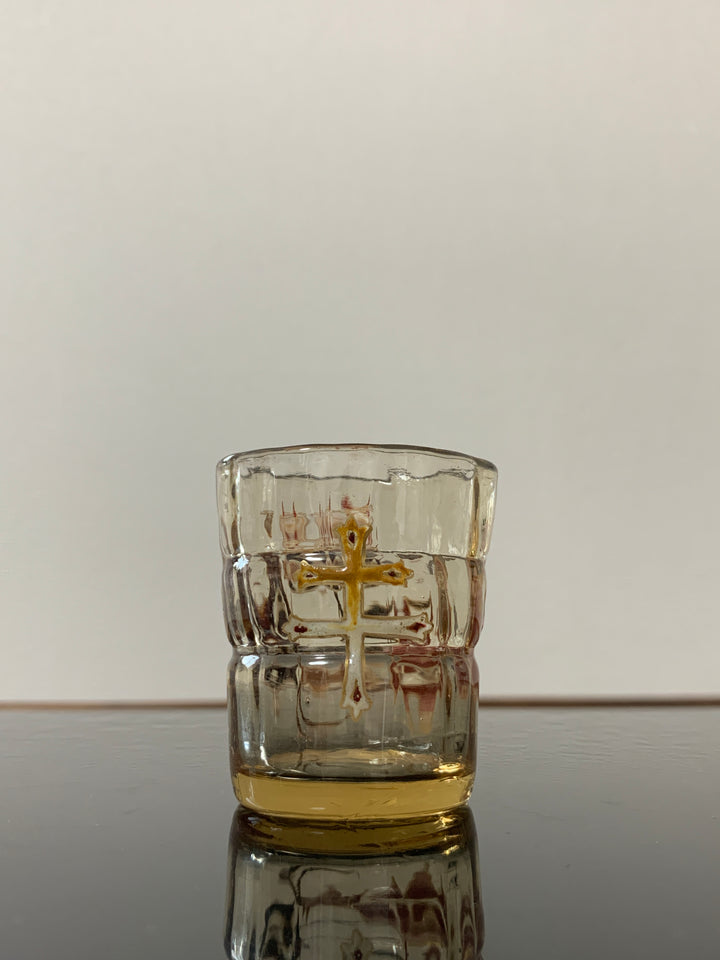 エミールガレの初期作品　エナメルガラスが使われたアザミのリキュールグラス