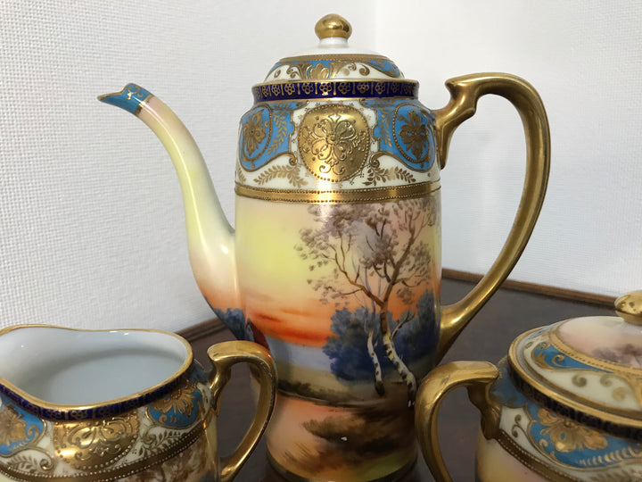 オールドノリタケ　湖水風景文様のティーセット