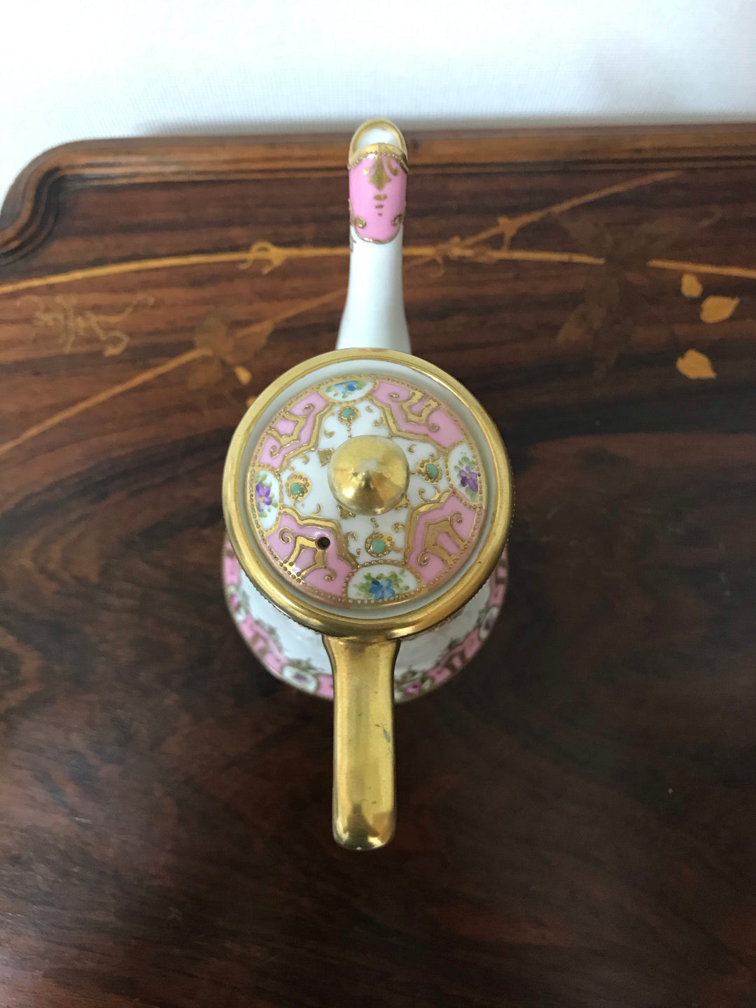 オールドノリタケ 金盛上 ピンクローズとターコイズジュエルの コーヒーポット