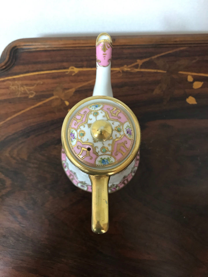 オールドノリタケ 金盛上 ピンクローズとターコイズジュエルの コーヒーポット