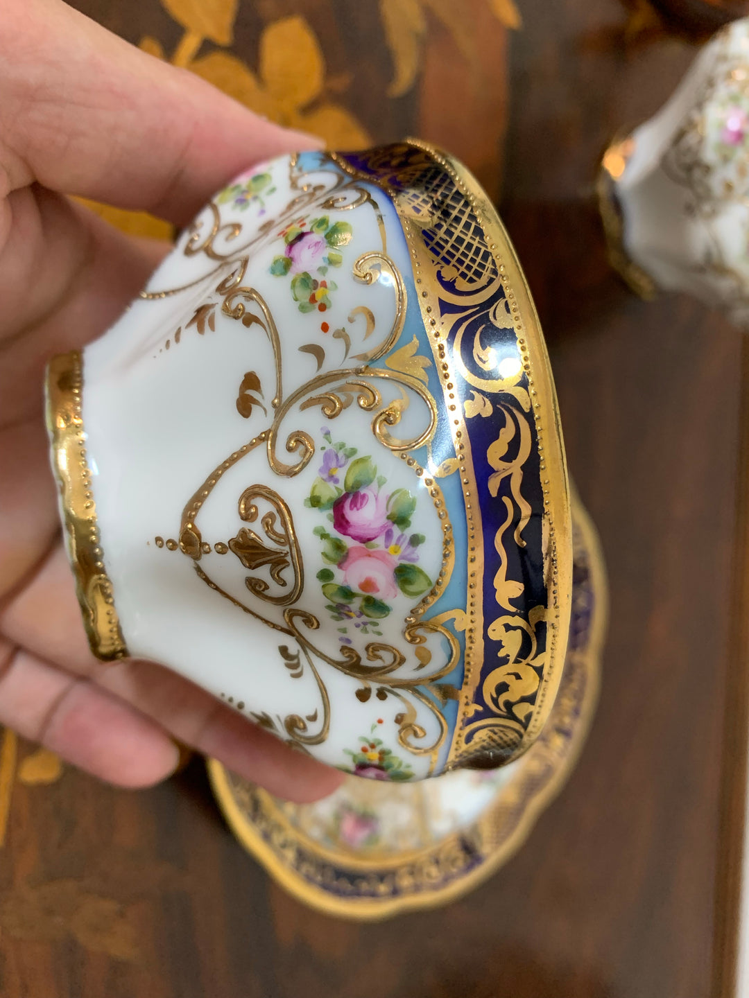 オールドノリタケ　ピンクローズとコバルト金彩お一人様ティーセット