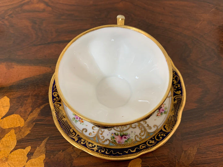 オールドノリタケ　ピンクローズとコバルト金彩お一人様ティーセット