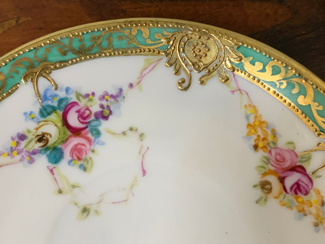 オールドノリタケ初期のマルキ印作品　ピンクローズのブルームのカップ＆ソーサー