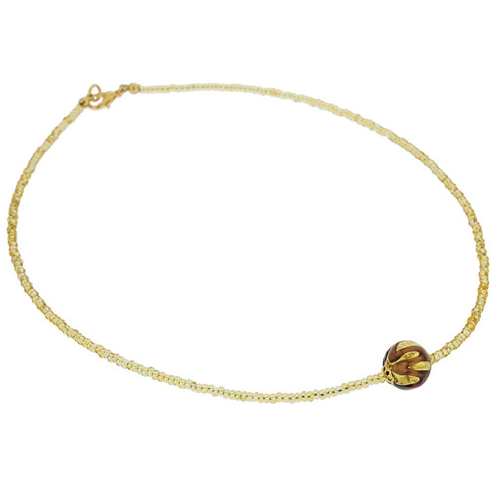 ベネチアングラス　ネックレス　ムラーノ　ロイヤル  パープル　ボールネックレス