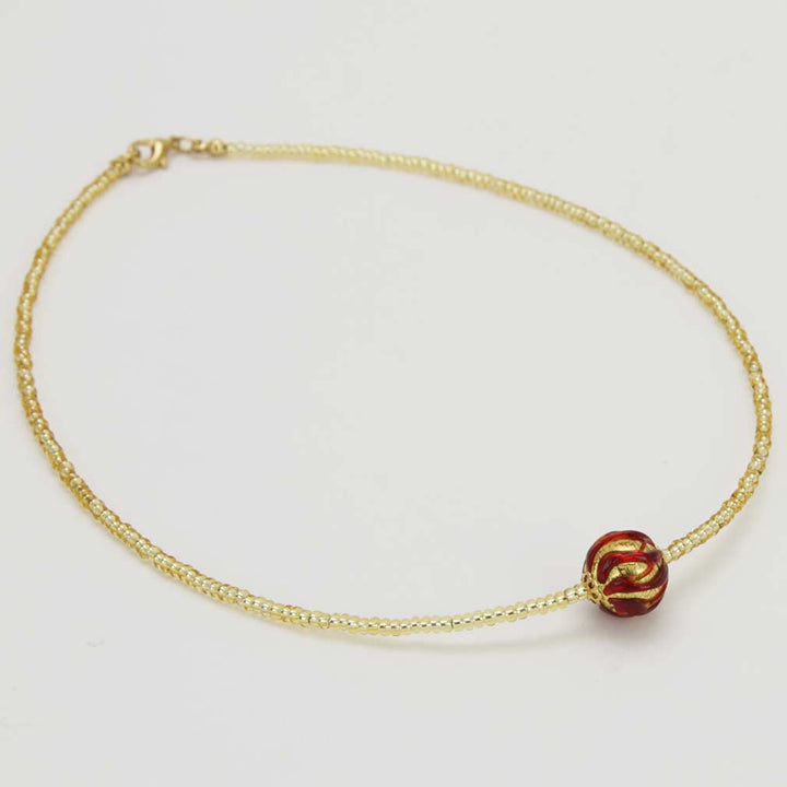 ベネチアングラス　ネックレス　ムラーノ　ロイヤル  レッド　ボールネックレス