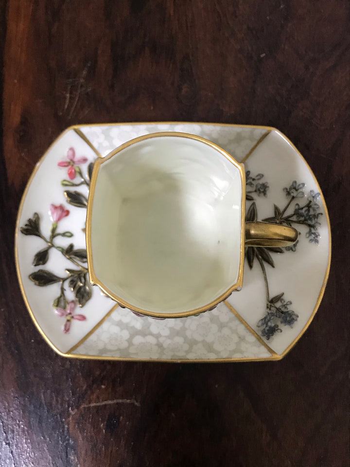 ロイヤルウースター　ジャポニズム　花と桜の文様染のカップ&ソーサー　1883年製