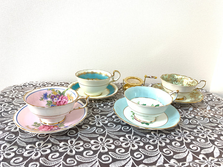 パラゴン（paragon）食器　ピンクローズと朝顔の花のティーカップ&ソーサー