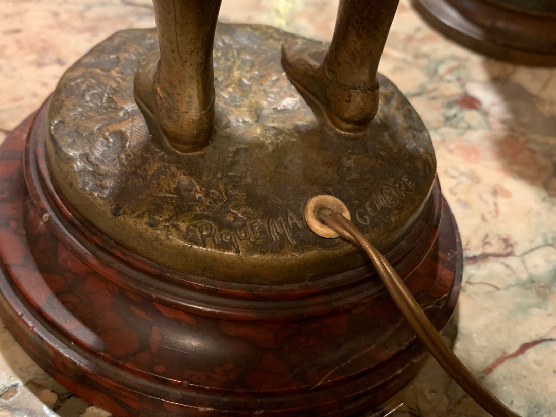 エミールガレ　少女が傘をさしたブロンズランプ（スターガレの時代）