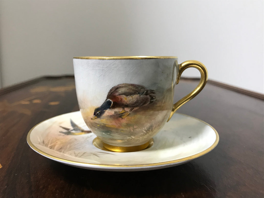 イギリス製ロイヤルウースター　マガモが描かれたデミタスカップ＆ソーサー