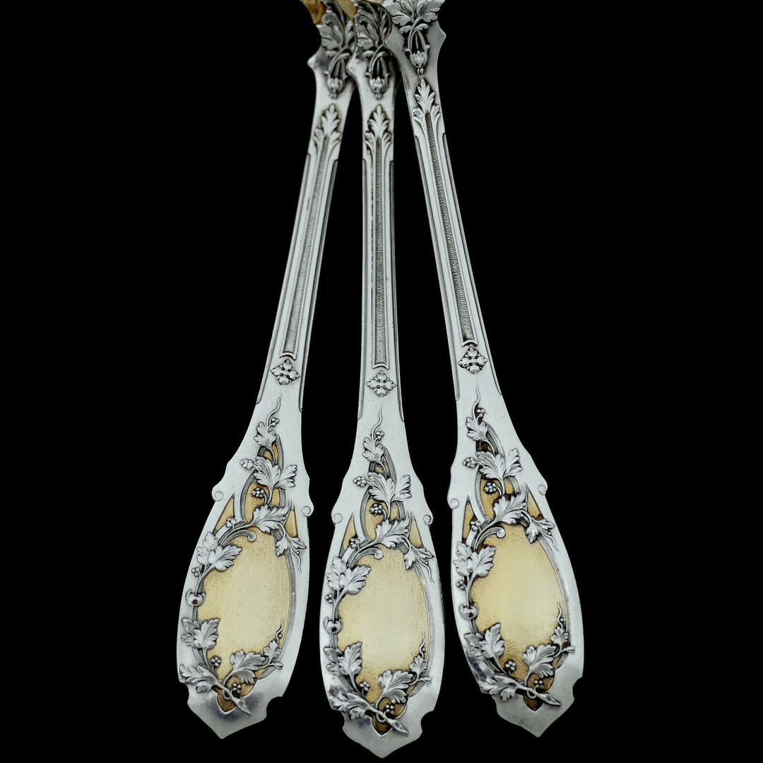 Puiforcat French Sterling Silver 18k Gold Dessert Set 4 Pc, Box, Moderne