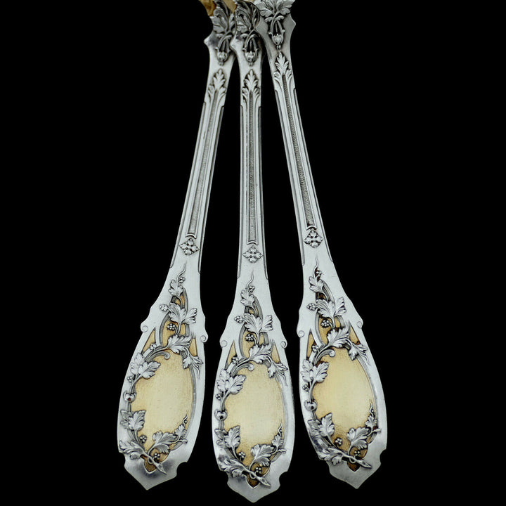 Puiforcat French Sterling Silver 18k Gold Dessert Set 4 Pc, Box, Moderne