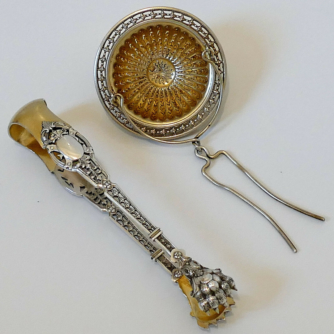 Puiforcat Masterpiece French Sterling Silver 18k Gold Dessert Set 15 pc Mascaron