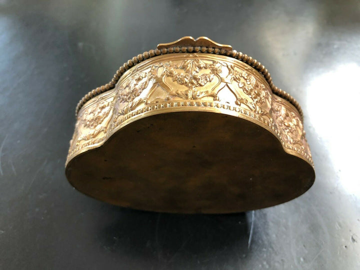 ANTIQUE FRENCH HINGED BRONZE BOX WITH LIMOGE HAND PAINTED ENAMEL