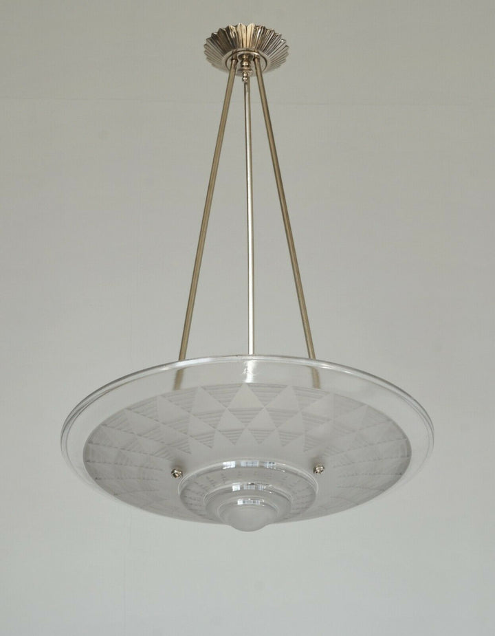 PETITOT : large French 1930 art deco pendant #1 ... chandelier muller era France
