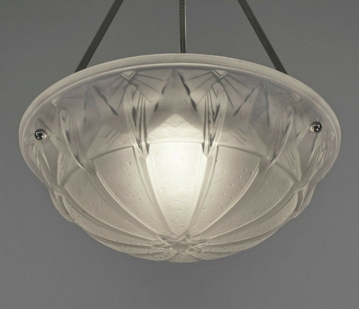 MULLER FRERES : FRENCH 1930 ART DECO PENDANT CHANDELIER ... lamp bronze lustre