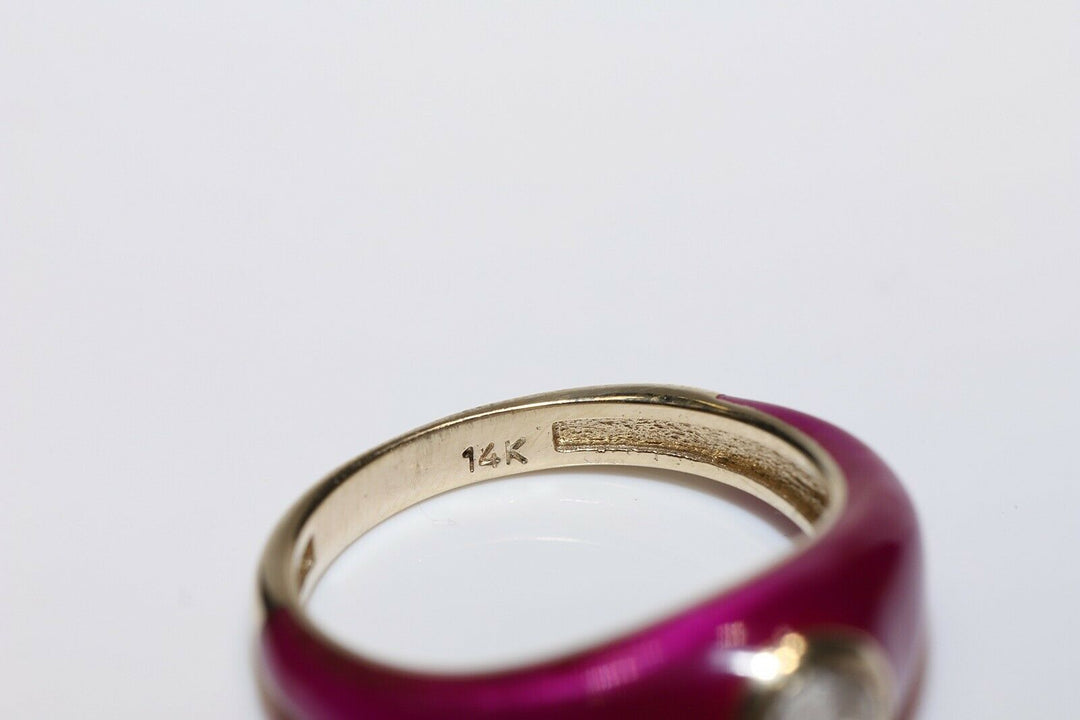 14K ナチュラルダイヤモンドとエナメルのソリテールリング