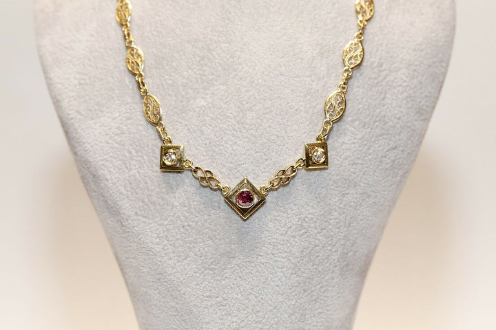ヴィンテージ 18K ナチュラルダイヤモンドとルビーのネックレス