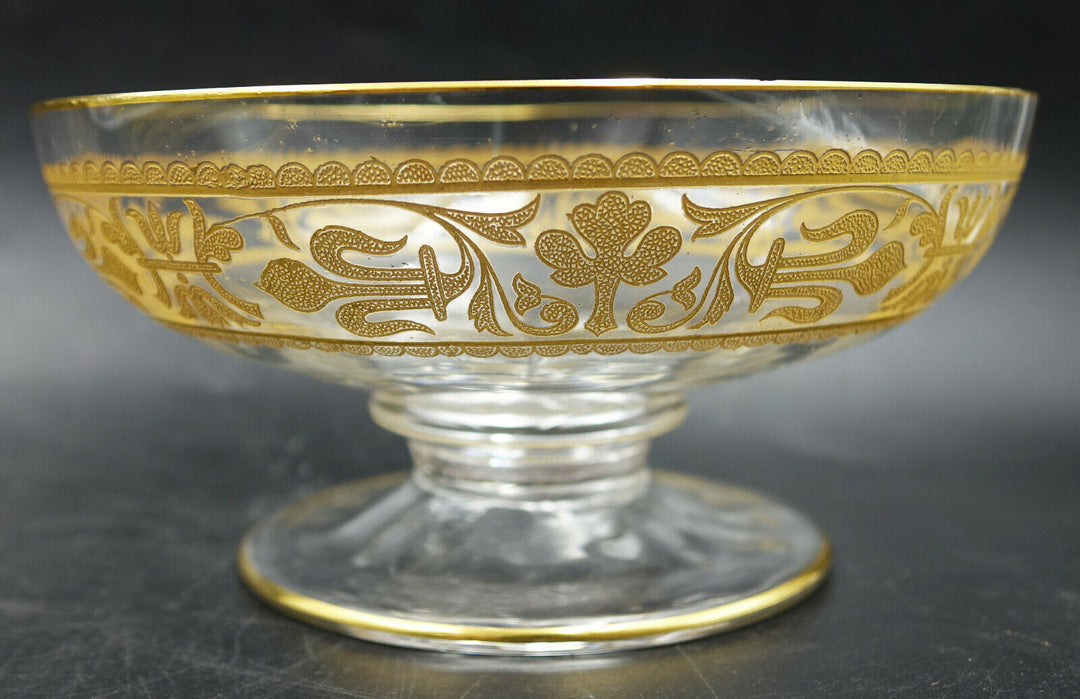 French Baccarat Covered Candy Bowl & Plate Gold Encrusted Fleur De Lys 1907