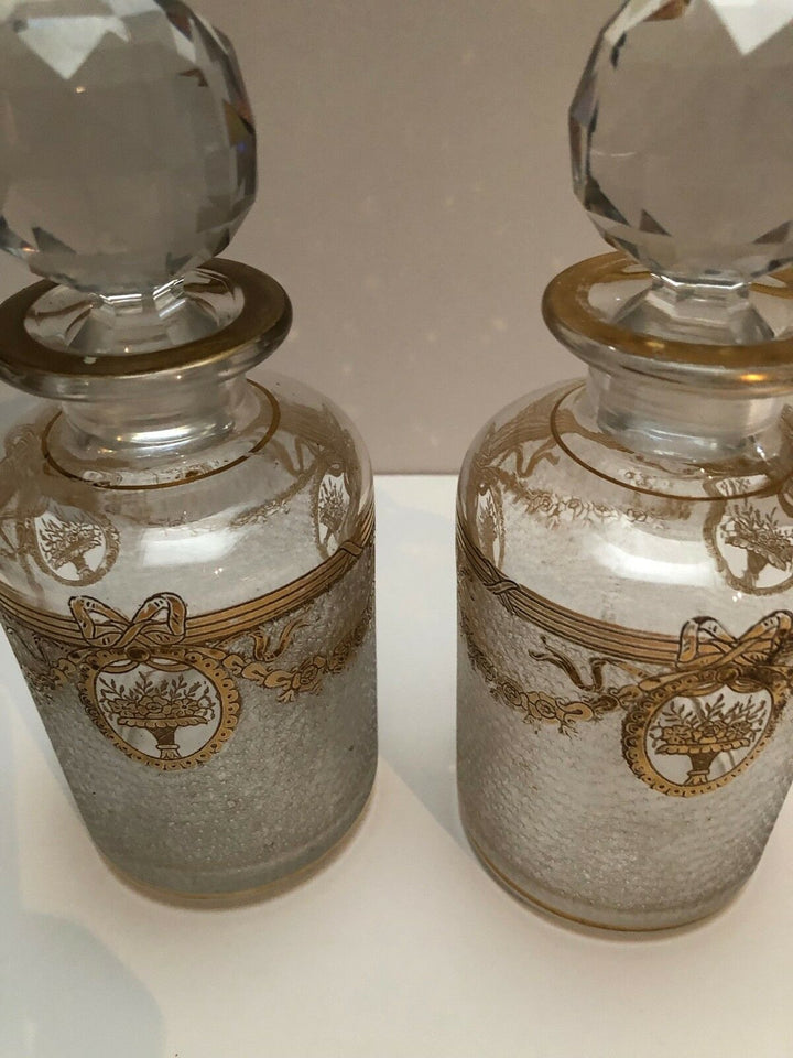BACCARAT givré bouteilles de parfum avec des Or GUIRLANDES et FLEURS- afficher le titre d'origine