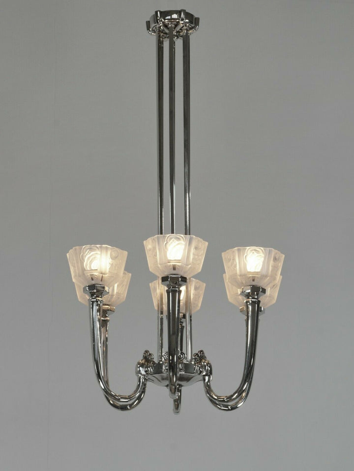 GM BORETTI : FRENCH 1930 ART DECO CHANDELIER . lamp muller degue daum era France
