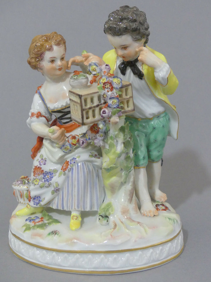 ⚔ Meissen Figur G 91 Paar Allegorie Frühling Vogelkäfig - Vier Jahreszeiten TOP