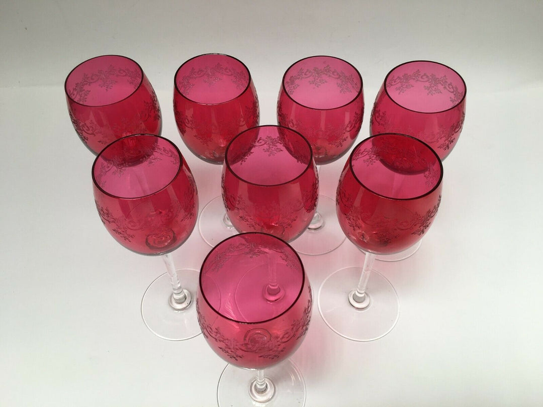Wonderful French Baccarat SEVIGNE Set 8 RUBY WINE GOBLET.