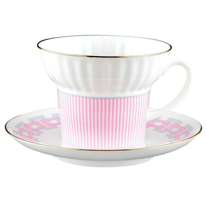 Pink Imperial Porcelain Teacup & Saucer, Geometry #5 Pattern, LOMONOSOV, LFZ