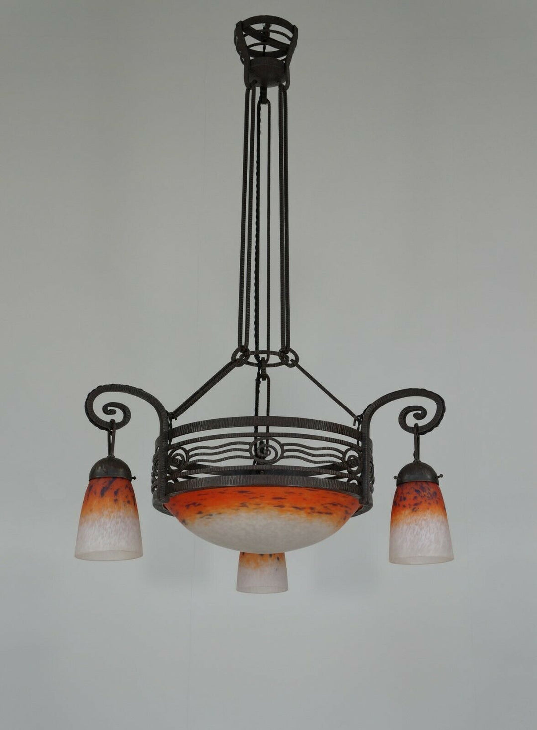 FOURNET & SCHNEIDER : signed FRENCH 1930 ART DECO CHANDELIER .... lamp daum era