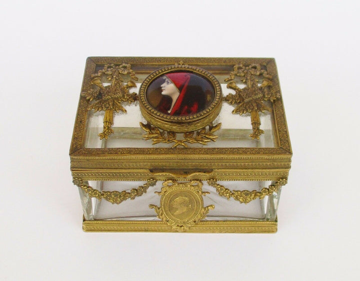 RARE ANTIQUE 19TH CENTURY FRENCH BRONZE & BACCARAT CRYSTAL JEWERLY CASKET BOX