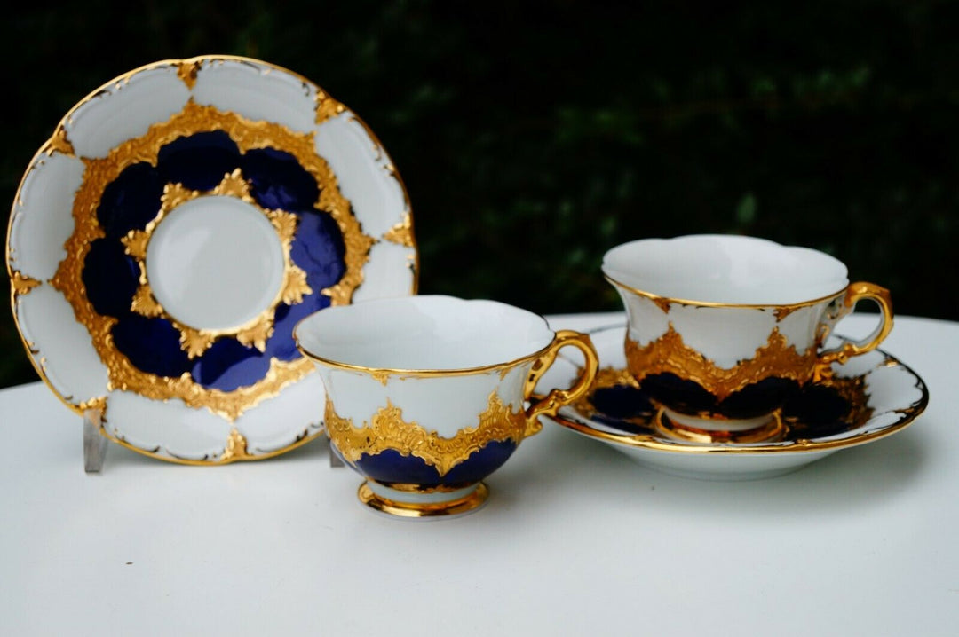 Meissen handpainted kingblue Leuteritz B form 2 pcs Mocha cups w 2 pcs saucers