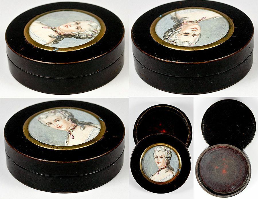 Fine Antique French Snuff Box, Hand Painted Portrait Miniature, Jewelry Interest