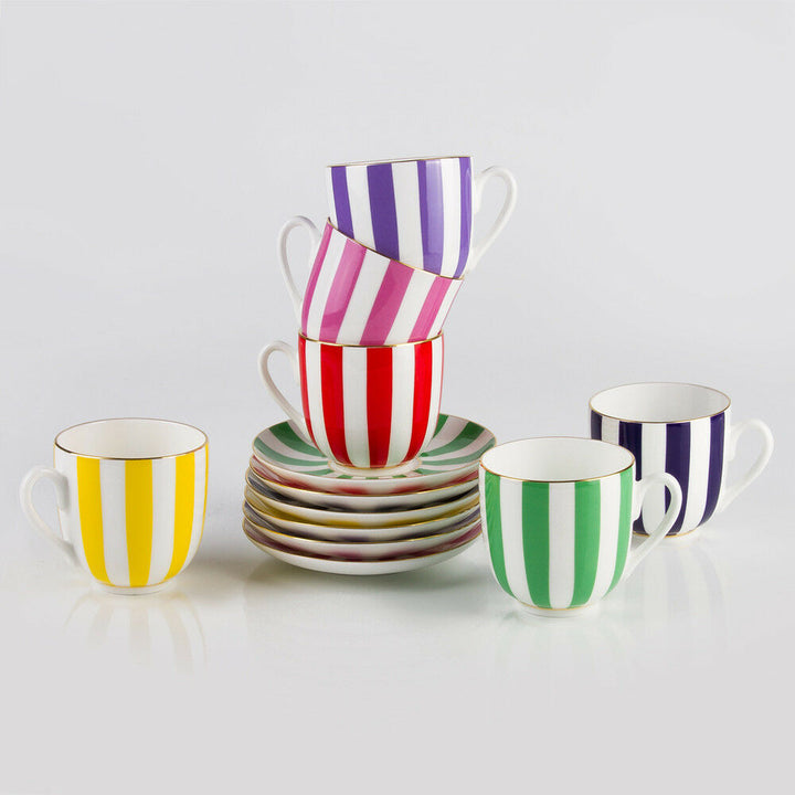 インペリアルポーセリン　ティーカップ＆ソーサー　ボーンチャイナ　ロモノーソフ　ストライプ　イエロー