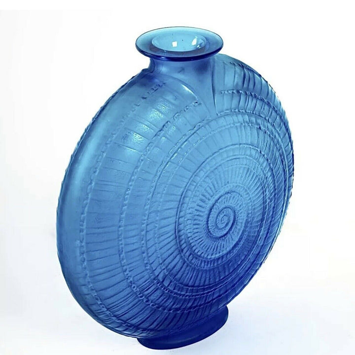 Vase Escargot René Lalique Bleu Electrique R.Lalique Electric Blue Glass Snail