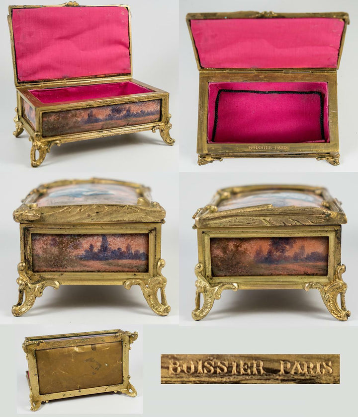 Rare Antique French Kiln-fired Enamel Jewelry box, Chocolatier's Signature